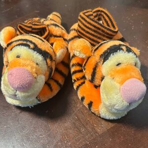 Tiger Plush Slippers with Stripes